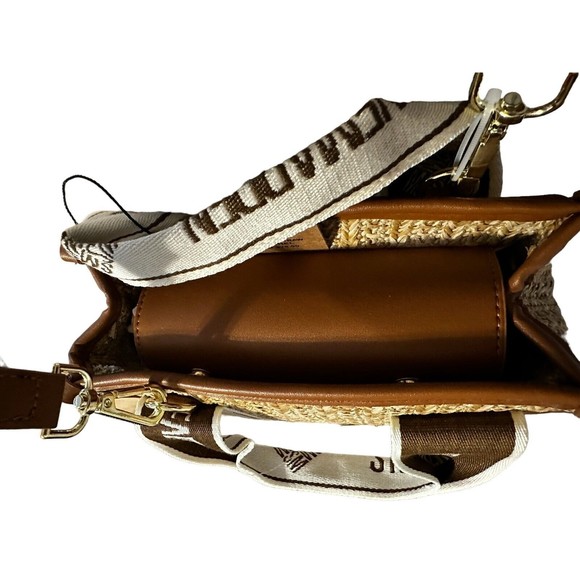 Steve Madden Cognac BWEBBER Straw Satchel Hand Bag Tik Tok Crossbody Bag NWT - Picture 13 of 16